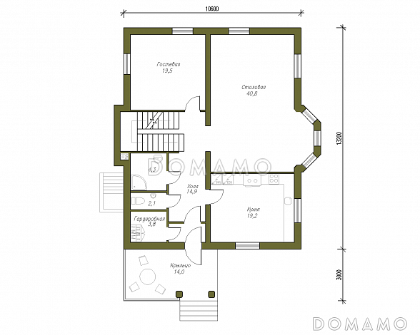 Проект кирпичного коттеджа с подвалом и мансардой / План 1 этажа