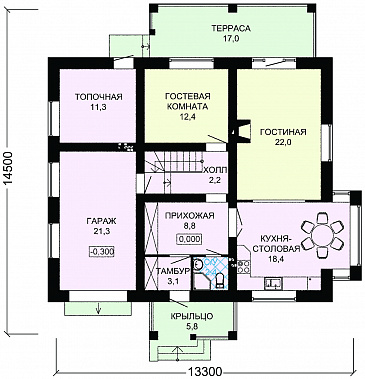 Проект дома из SIP панелей для постоянного проживания с гаражом для одной машины / План 1 этажа