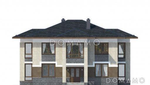 Проект двухэтажного особняка с тремя спальными комнатами и комнатой для гостей / Фасад 1