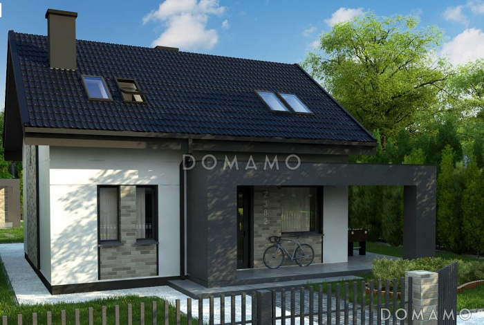 Проект компактного одноэтажного мансардного дома из газобетона с кабинетом и тремя спальнями