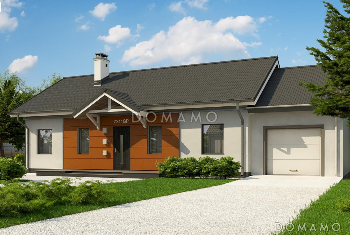 Проект классического одноэтажного дома из кирпича с тремя спальнями, светлой гостиной и гаражом