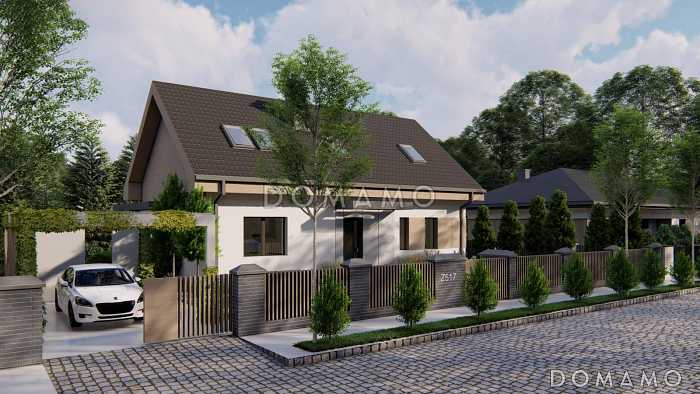 Проект загородного дома с большим чердаком, кладовой на кухне, двумя спальнями