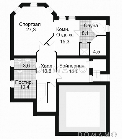 Проект коттеджа с спортзалом и гаражом на две машины / План цокольного этажа