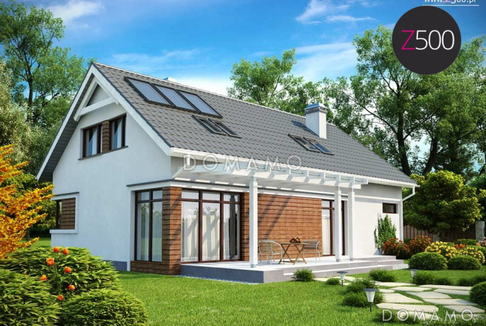 Проект одноэтажного мансардного дома из газобетона с встроенным гаражом