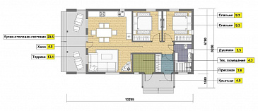 Проект одноэтажного каркасного дома с камином / План 1 этажа