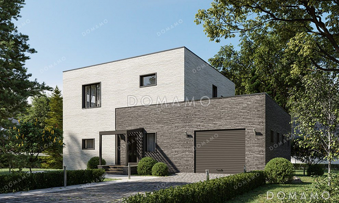 Проект двухэтажного дома с гаражом и террасой