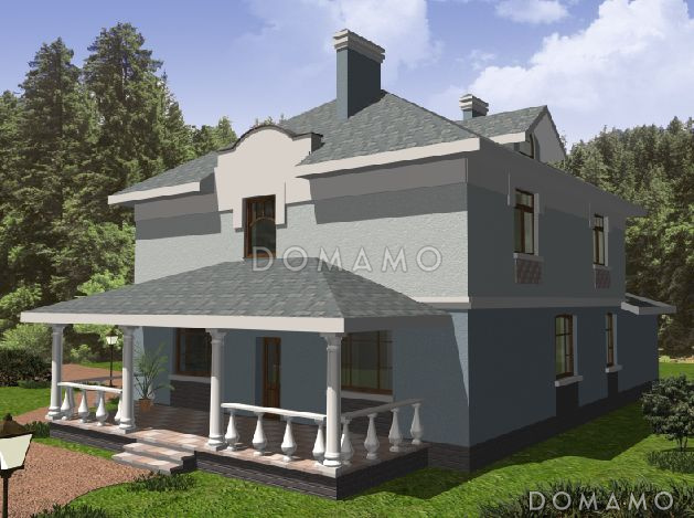 Проект двухэтажного дома с колоннами и гаражом