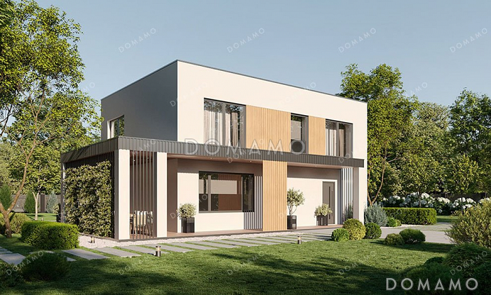 Проект двухэтажного дома с большой террасой и парной