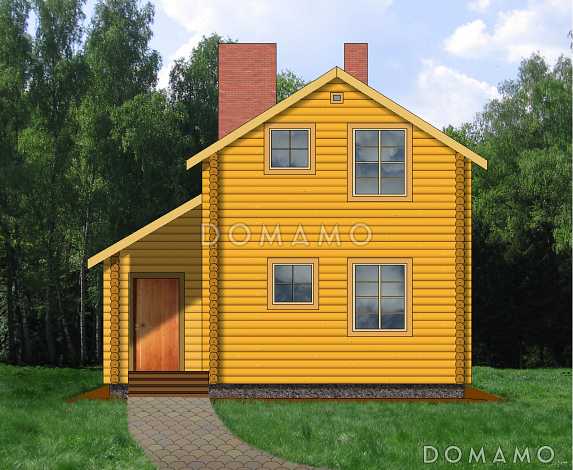 Проект компактного одноэтажного дома из оцилиндрованного бревна с мансардой