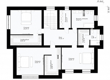 Проект двухэтажного дома в стиле Райта с кухней-столовой, застекленной террасой, постирочной на втором этаже / План 2 этажа