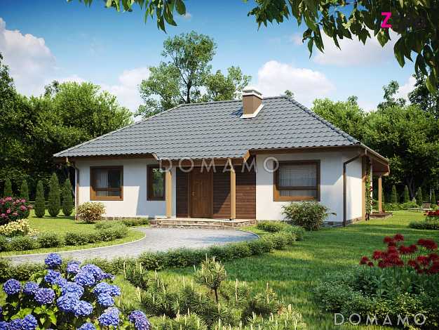 Проект одноэтажного дома из кирпича с тремя спальнями и крытой террасой