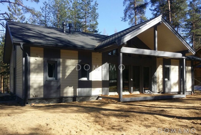 Проект каркасного дома в скандинавском стиле с панорамными окнами и светлой гостиной