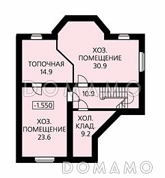 Проект дома из пенобетона с изысканными фасадами, гаражом на две машины, небольшой сауной / План цокольного этажа