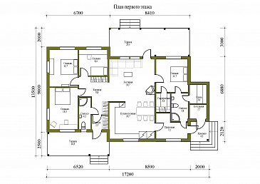 Проект одноэтажного каркасного дома с двумя крытыми террасами и сауной / План 1 этажа