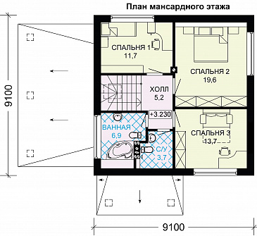 Проект дома из газобетона с мансардой / План мансардного этажа