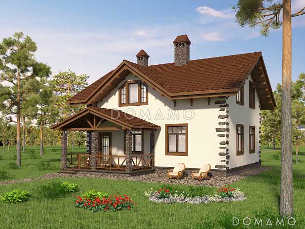 Проект коттеджа с просторной кухней-гостиной и террасой.