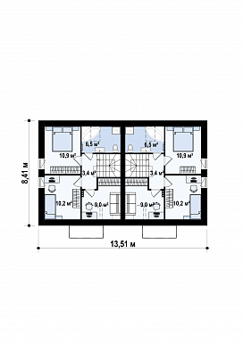 Проект двухсемейного дома из газобетона с тремя спальнями на мансарде / План мансардного этажа