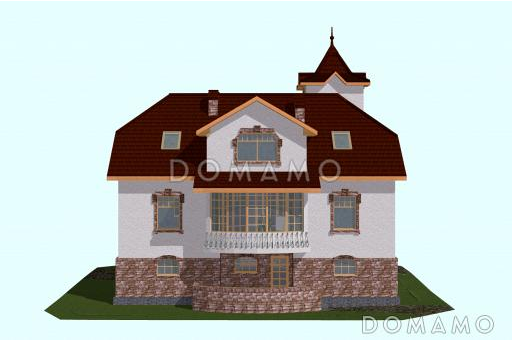 Проект трёхэтажного коттеджа с башенкой и пандусом / Фасад 3