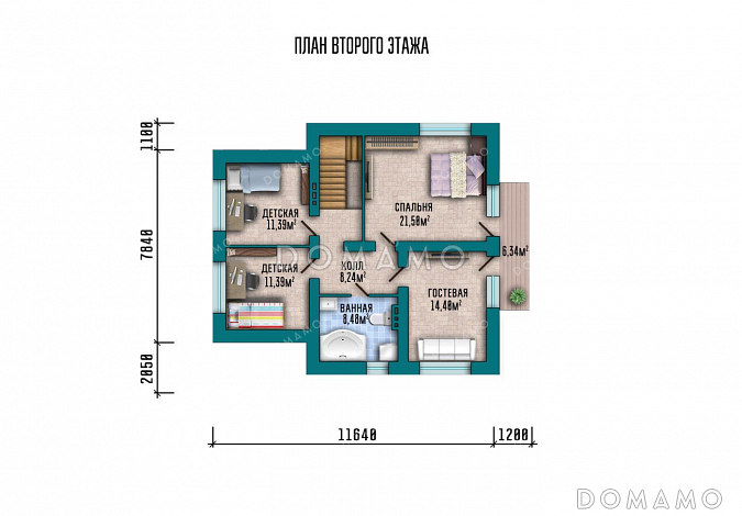 Проект одноэтажного дома с мансардой и гаражом в современном стиле / План мансардного этажа