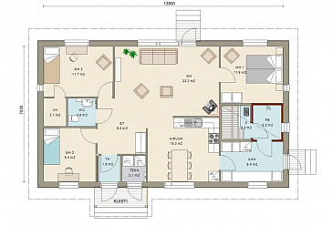 Проект одноэтажного дома с отдельным входом в техническое помещение / План 1 этажа