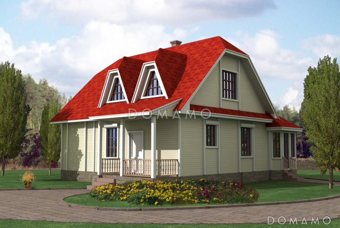 Проект коттеджа из бруса с верандой