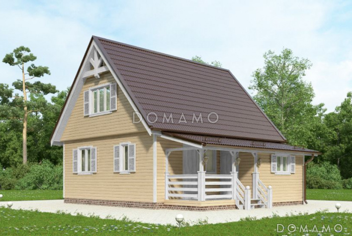 Проект дома с деревянной обшивкой вагонкой с небольшой кладовой