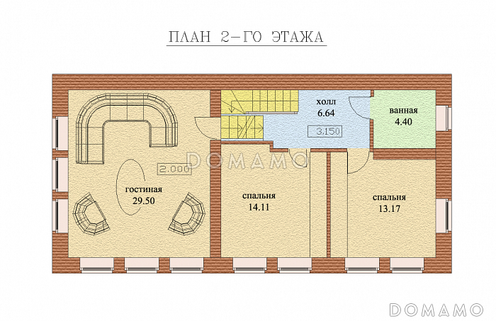 Проект двухэтажного дома с цокольным и мансардным этажами, с сауной и гаражом / План 2 этажа