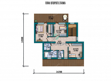 Проект двухэтажного дома с большой террасой и плоской крышей / План 2 этажа