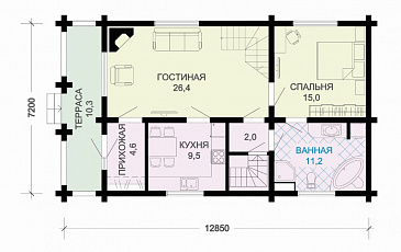 Проект деревянного дома с подвалом / План 1 этажа