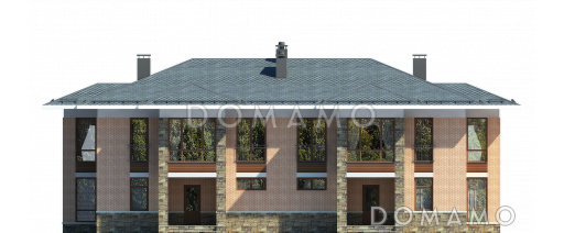 Проект двухэтажного дома для двух семей с зимним садом / Фасад 1