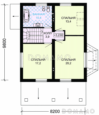 Проект дома с мансардой, крытой террасой и тремя спальными комнатами / План мансардного этажа