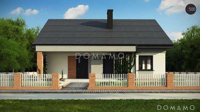 Проект простого уютного одноэтажного дома из кирпича с двумя спальнями и возможностью обустройства мансарды