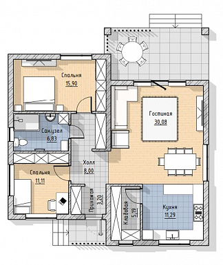 Проект одноэтажного дома в современном стиле / План 1 этажа
