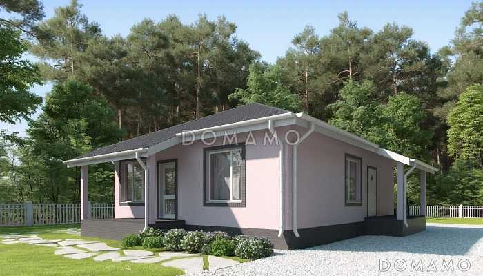 Проект одноэтажного дома с террасами и верандой, кухней-столовой, двумя спальнями