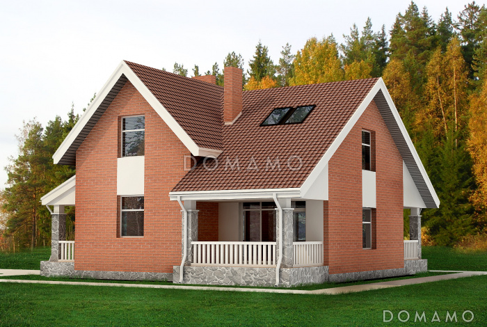 Проект частного дома в европейском стиле, с двумя террасами, мансардными окнами, простой функциональной планировкой