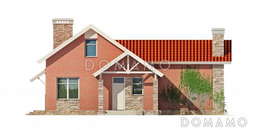 Одноэтажный дом с полукруглой террасой, просторной гостиной и кухней-столовой / Фасад 2