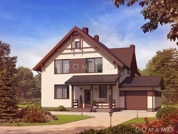 Проект двухэтажного газобетонного дома c пристроенным гаражом и котельной