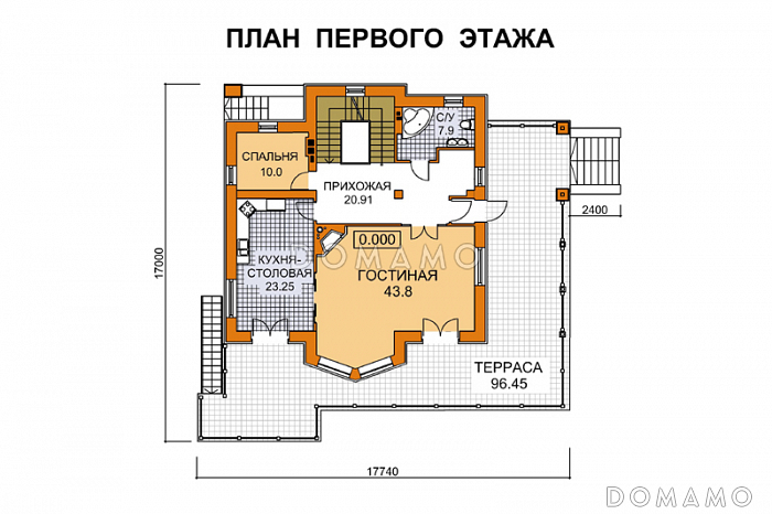 Проект дома из кирпича для неровных участков / План 1 этажа