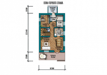 Проект двухэтажного дома с террасой / План 1 этажа