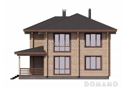 Проект дома из бруса с угловой террасой, вместительной гардеробной и кабинетом / Фасад 1