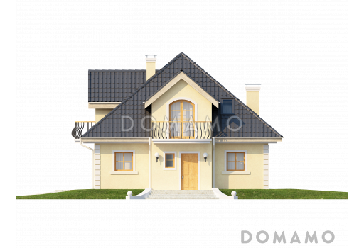 Проект классического одноэтажного мансардного дома из кирпича с кабинетом, хозяйственным помещением и с балконами в каждой из трёх спален / Фасад 4