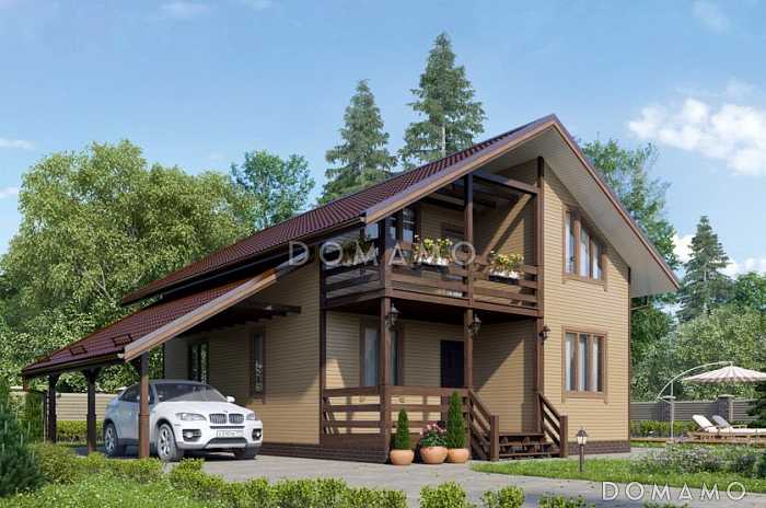 Проект стильного каркасного дома с балконом