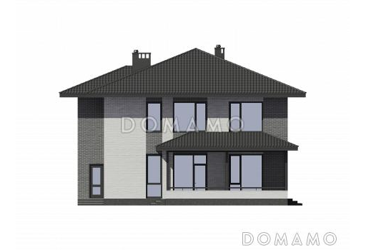 Проект двухэтажного дома из газобетона и кирпичной облицовкой / Фасад 4