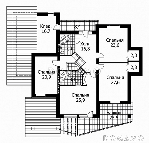 Проект дома из кирпича с комбинированной отделкой фасада / План мансардного этажа