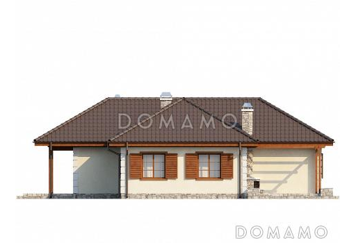 Проект одноэтажного дома из кирпича с тремя спальнями и барбекю на террасе / Фасад 2