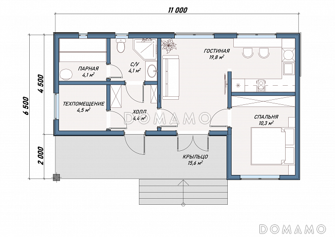Каркасный дом "Эдисон" / План 1 этажа