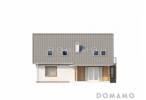 Проект классического мансардного дома из газобетона с дополнительной спальней на первом этаже и эркером в столовой зоне / Фасад 2