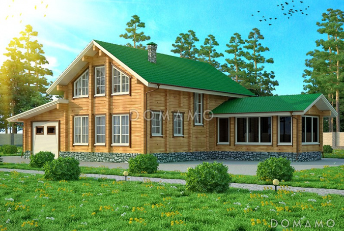 Проект дома из клееного бруса с гаражом и бассейном