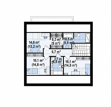 Проект загородного дома с мансардным этажом, гаражом, кабинетом и просторной гостиной / План мансардного этажа