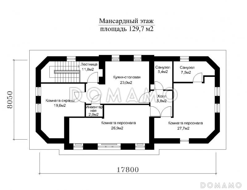 Проект гаража с помещениями вспомогательного назначения / План мансардного этажа